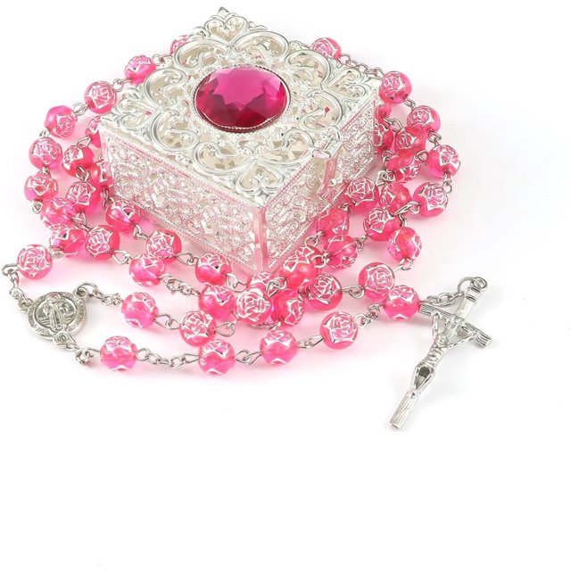WHLHMK Chapelet Catholique avec Boîte à Bijoux en Métal