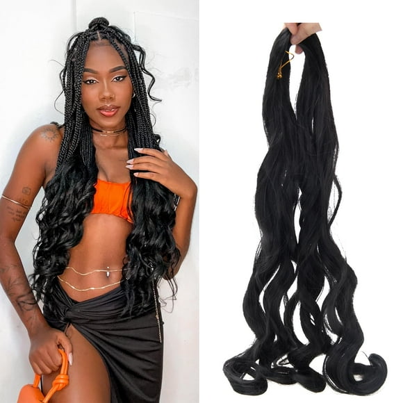 SUYIAPIY French Curl Braiding Hair Pre Stretched Bouncy Braiding Hair- Synthetic Crochet Hair For Boho Box Braids Loose Wave Crochet Braids Goddess Box Braids Senegalese Twist 24 inch (1b)