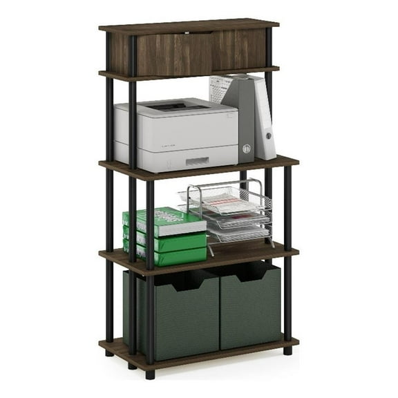Furinno TURN-N-TUBE 5-Tier Printer Stand with Shelf Cabinet in Brown Walnut