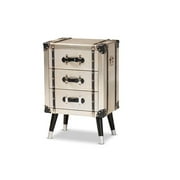 Dilan Vintage Industrial Antique Silver Finished Metal Trunk Inspired 3-Drawer Nightstand