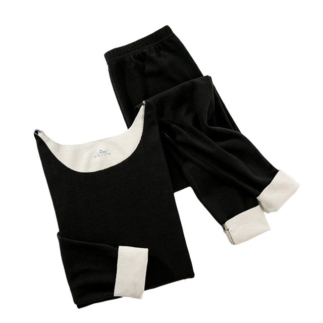 Sonducket Conjunto de ropa interior térmica de doble cara de lana sin costuras de cintura alta traje de lencería Unisex ropa de invierno ligera de felpa Prendas para la parte del cuerpo negro 6 Sonducket AP013400-06