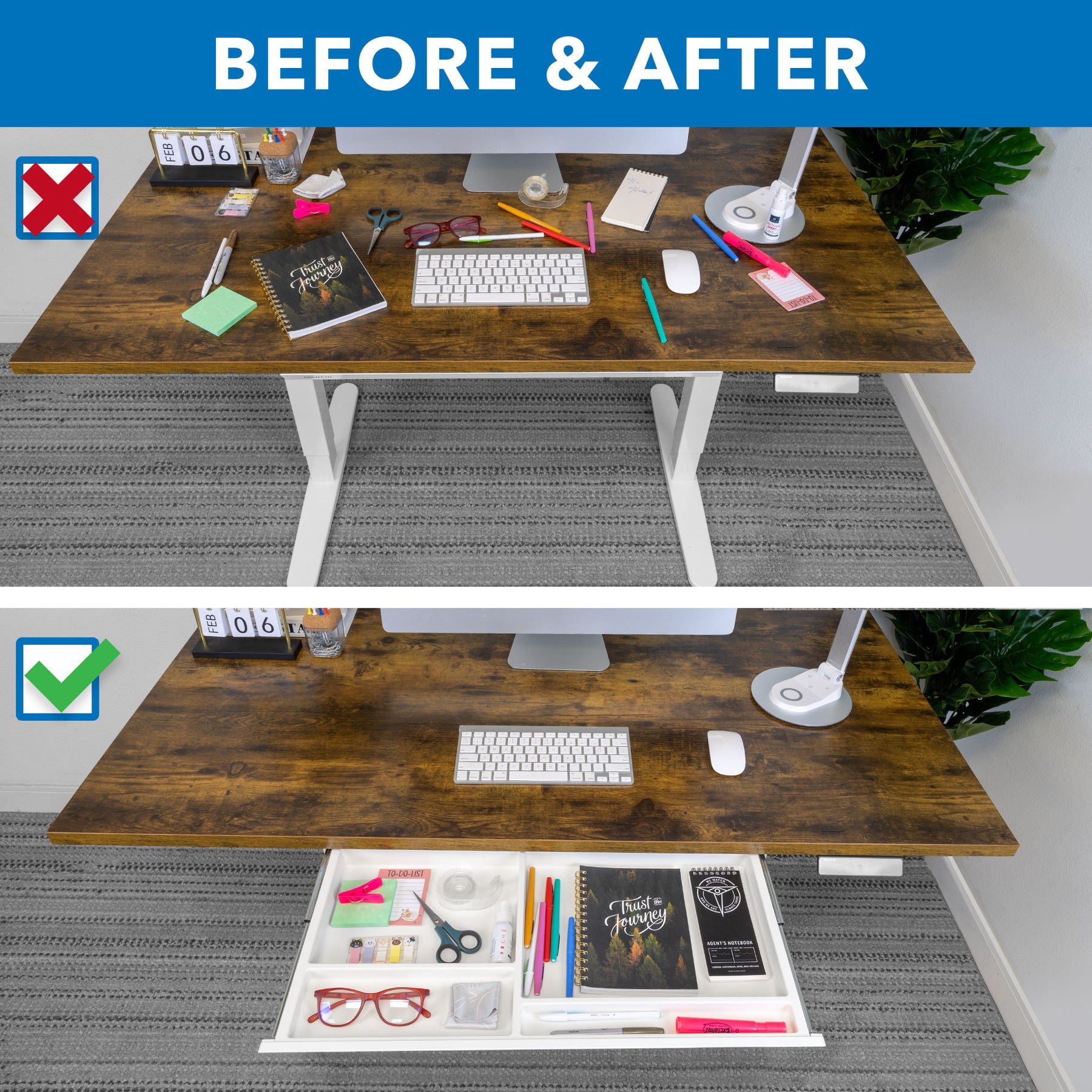 Mount-It! Under Desk Drawer - Deep, White
