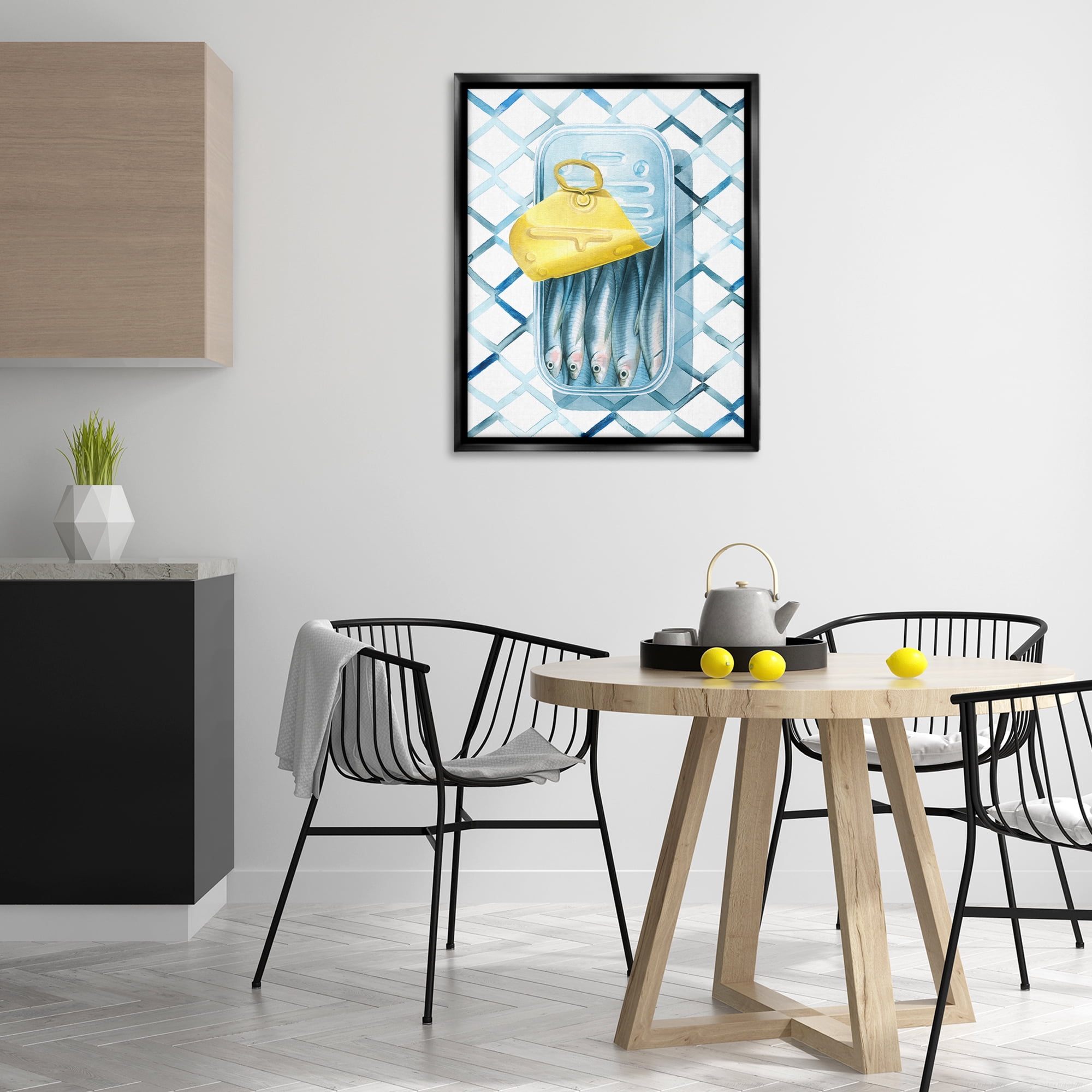 Stupell Industries Geometric Sardines Can Food & Beverage Painting Black Floater Framed Art Print Wall Art, 25 x 31