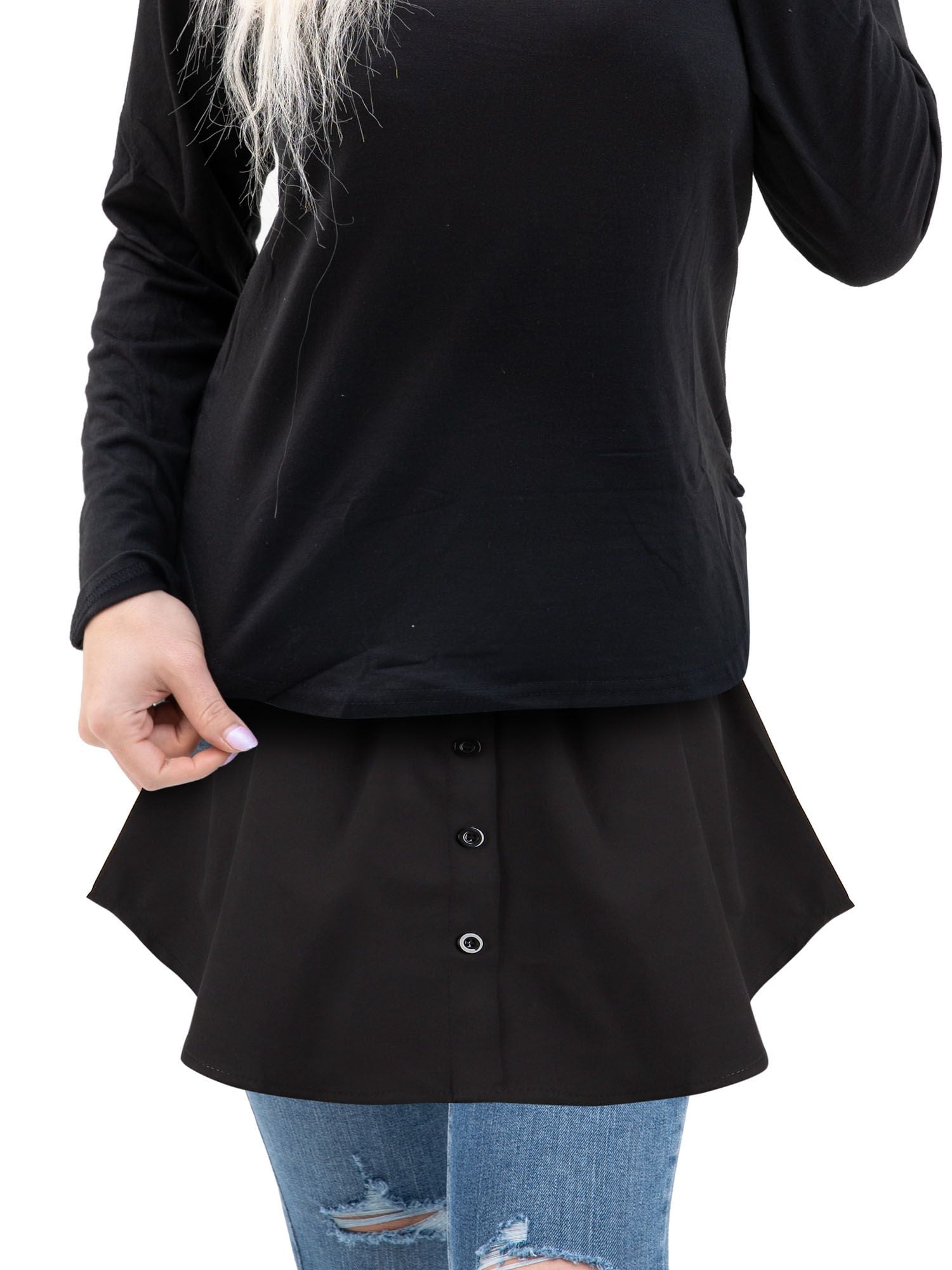 Adakot 2Pcs Shirt Extender for Women Plus Size Adjustable Layering Fake  Tops Lower Sweep Mini Skirt Hemline Fashion Wearing New,Black Stripe+Blue  Stripe 3XL 