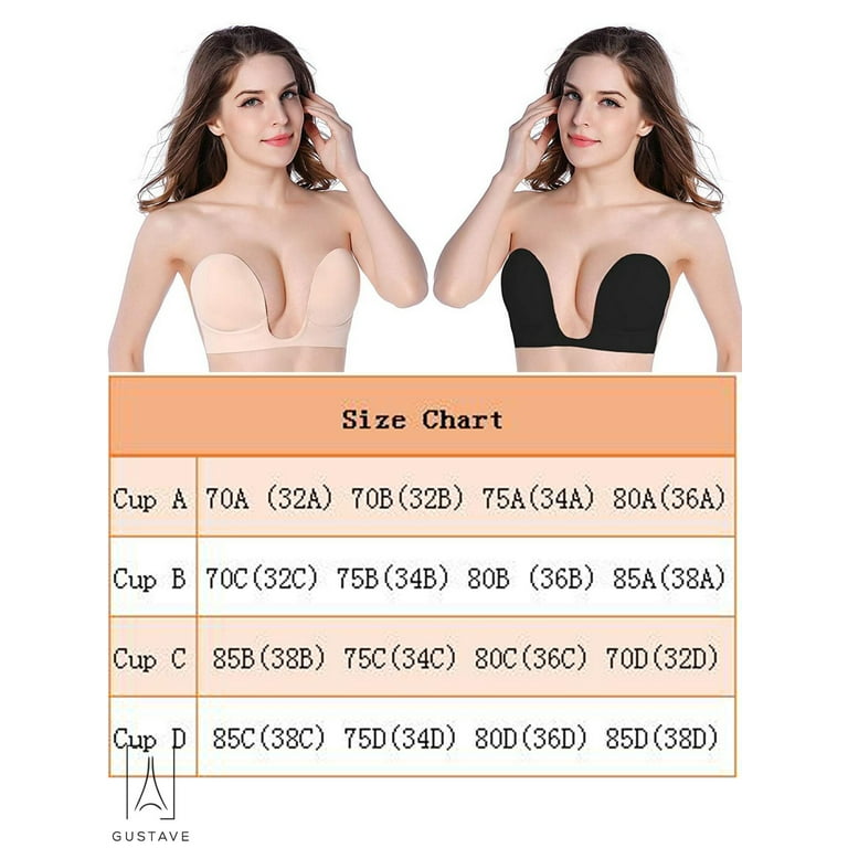 FOCUSNORMM Women Deep U Plunge Bra Push Up Strapless Sticky Adhesive  Invisible Backless Bras 