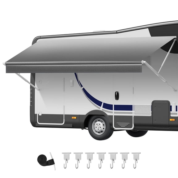 RV Awning Fabric Replacement 15 ft Fabric 14 ft 2 in 18 oz Heavy Duty Weatherproof Vinyl Camper Awning Replacement UPF50 Plus Protection Waterproof Outdoor Canopy for RV Motorhome Trailer Gray Fade