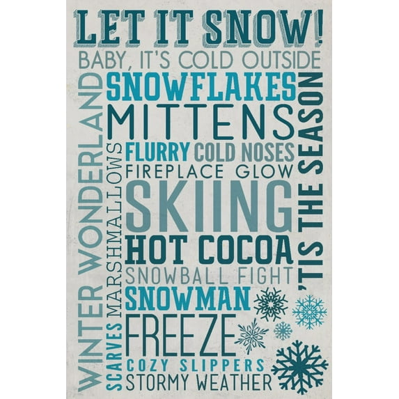 Let It Snow Typography (36x54 Giclee Gallery Art Print, Vivid Textured Wall Decor)