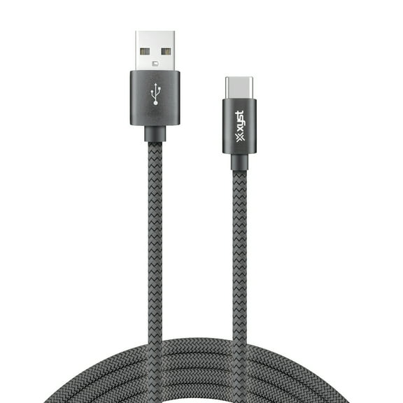 XYST XYS-TC10204B Charge and Sync USB to USB-C Braided Cable, 10 ft. (Black)