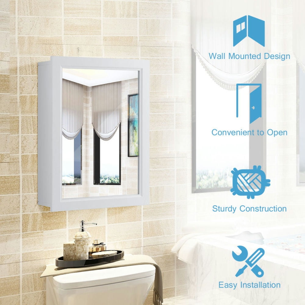 Finihen Bathroom Wall Cabinet, Wall Mounted Bathroom Mirror Cabinet, Wall Mounted Adjustable Medicine Storage Mirror Cabinet, for Bathroom, White Finihen Bathroom Wall Cabinet, Wall Mounted Bathroom Mirror Cabinet, Wall Mounted Adjustable Medicine Storage Mirror Cabinet, for Bathroom, White