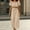 Beige, variant on Trendy Daytime Outfits For Casual And Vacation Wear With Fashionable Square Neck Puff Sleeves And Wide Leg Pants Womens Suites with Long Jackets Ladies Pant Suits for Business plus Size Womens Apparel