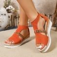 thumbnail image 2 of Gladiator Wedge Sandals for Women Boho Embroidery Open Toe Back Zipper Beach Shoes Summer Platform Cutout Dress Shoes Orange Size 8, 2 of 6