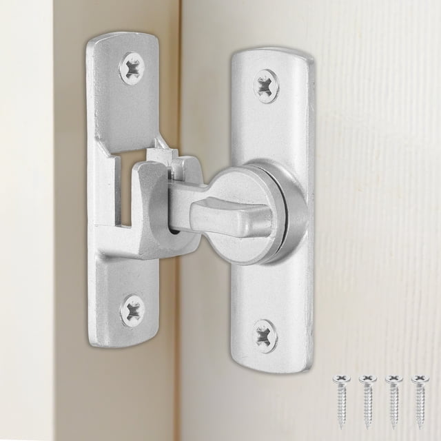 Uxcell 2 Pcs Cerradura de Puerta de Granero, Cerradura de Puerta de Granero Flip de 90/180 Grados de Aleación de Aluminio con Tornillos para Gabinetes de Jardín Baño, Tono Plateado