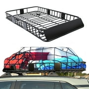 Kojem 64" Universal Black Roof Rack Cargo with Expandable Car Top Luggage Holder Carrier Basket SUV 250Lbs
