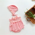 Baby Girls Short Ruffled Sleeve Solid Romper with Hat Outfit Set