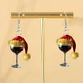 thumbnail image 5 of KAKA ‌2025 Christmas Wine Glass Earrings with Santa Hats - Fun Acrylic Dangle Earrings for Women, Holiday Party Jewelry, Xmas Tree & New Year Festive Accessories (1 Pair), 5 of 5