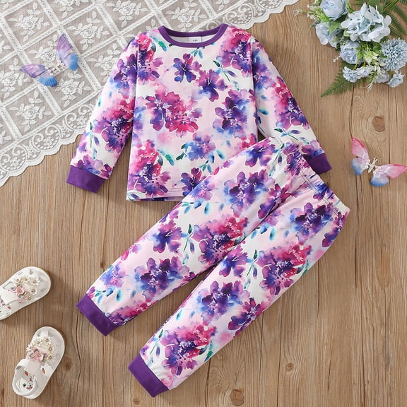 BOOMNY Baby Girls 2 Peice Pajamas Sets Floral Graphic Long Sleeve Sleepwear Tops Pants Pjs Set for Kids Cozy Loungewear Homewear