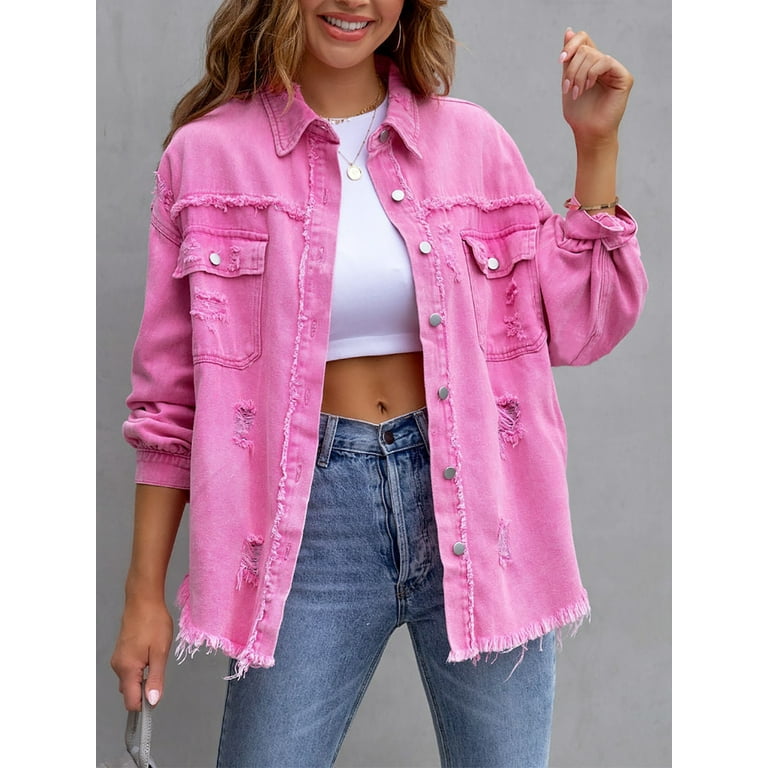 Pink ripped 2025 jean jacket
