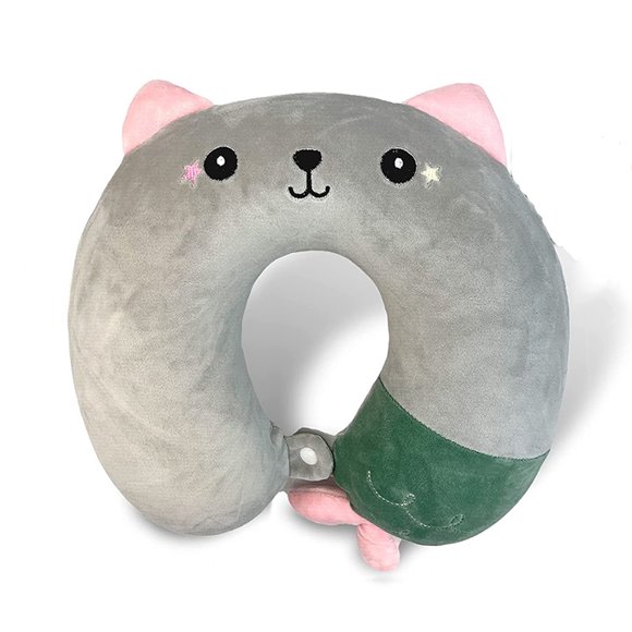 Travel Pillow for Kids, Skin-Friendly Non-Toxic Materials Neck Support, Memory Foam Comfortable Airplane Car Companion with Adjustable Closure