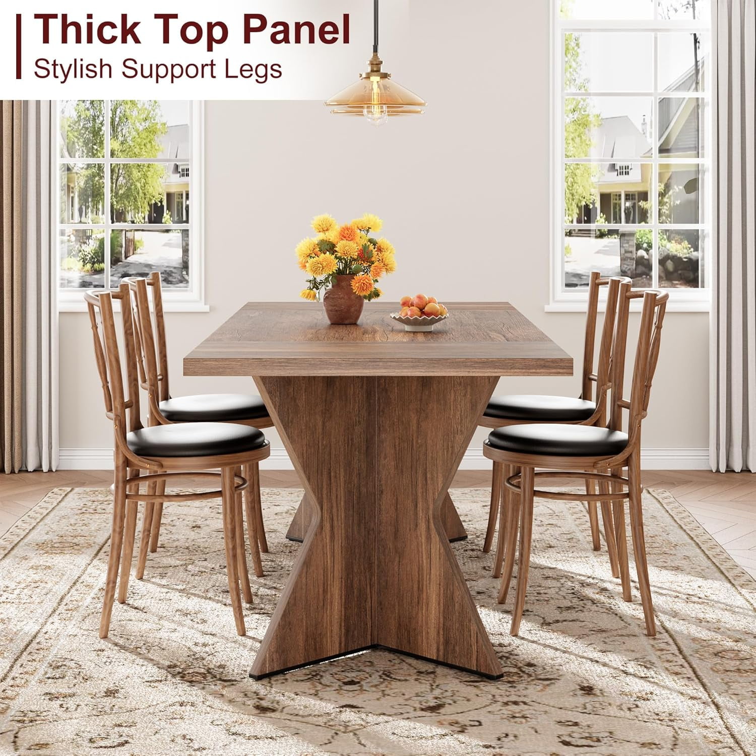 M optimized Dining Room Table for 6 People, 71" Rectangular Kitchen Table with Sturdy Frame, Thickened Long Tabledesk and Dinner Desk for Party, Big Family, V-Shape Leg