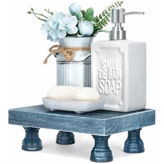 Decorative Display Risers for Home Decor - Wood Pedestal Stand for Kitchen Decor and Countertop Organizer - Ideal for Apartment Essentials (Blue)