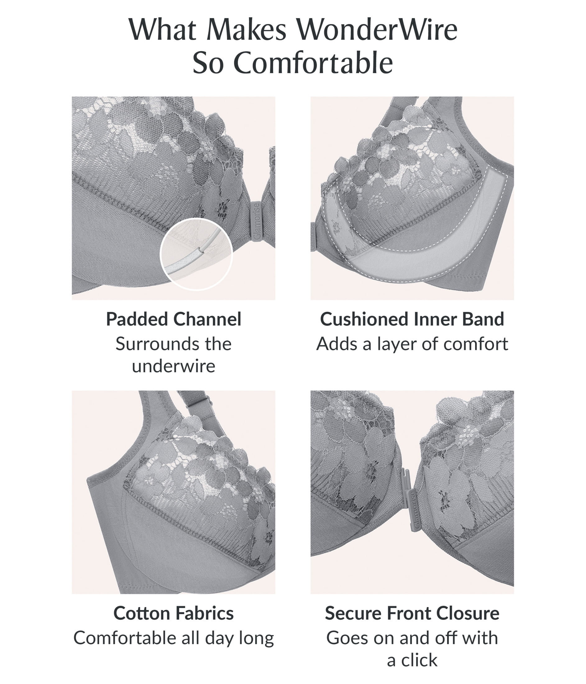 Glamorise Front-Closure Cotton WonderWire Underwire Bra 1241 (Women's & Women's Plus)