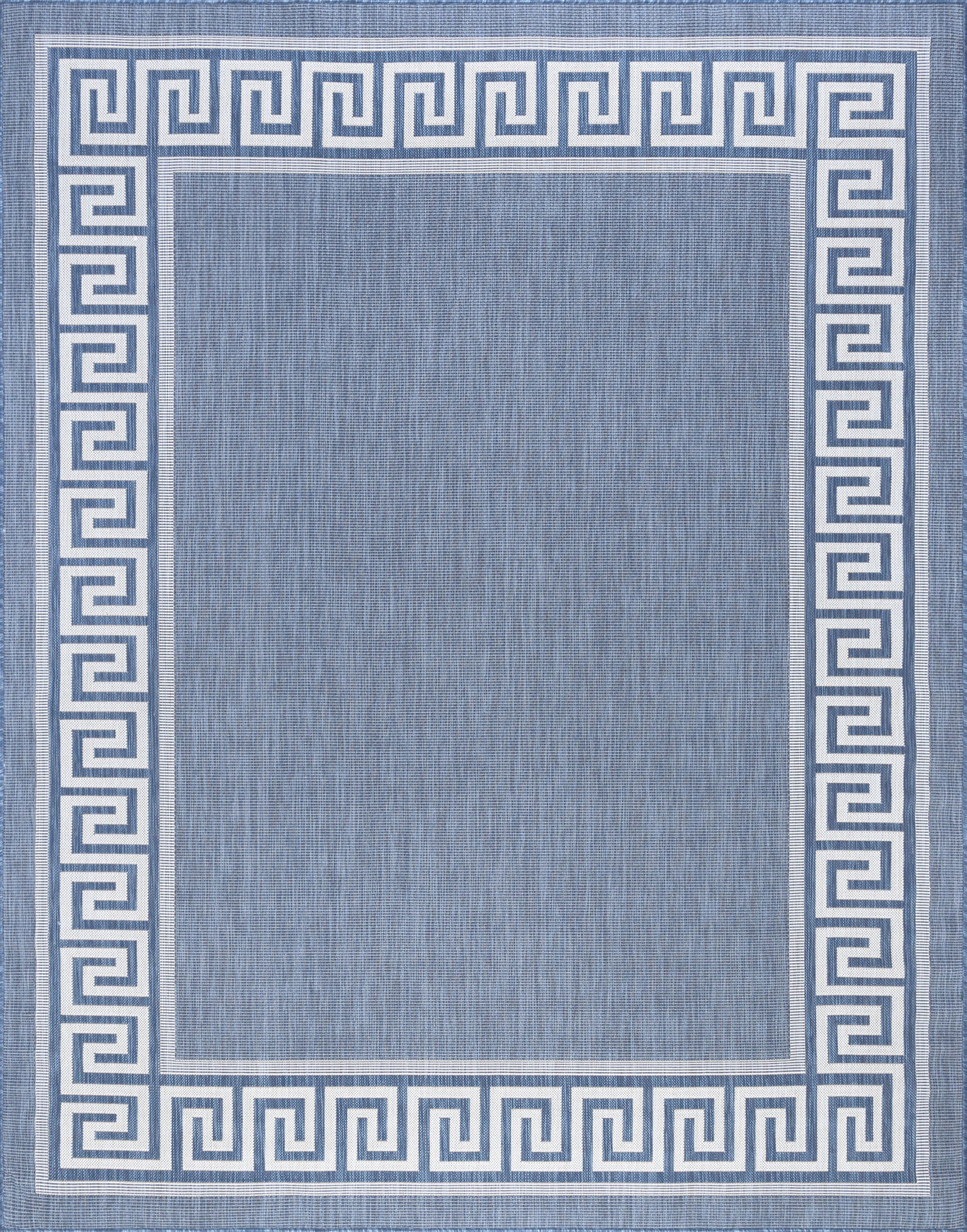 9x12 Water Resistant, Large Indoor Outdoor Rugs for Patios, Front Door Entry, Entryway, Deck, Porch, Balcony | Outside Area Rug for Patio | Blue, Greek Key | Size: 8'9'' x 12'2''
