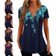 thumbnail image 1 of Elegante y transpirable para ir de compras, viajar y trabajar en la oficina: blusa estampada de manga corta con escote en V en color azul, 1 of 6
