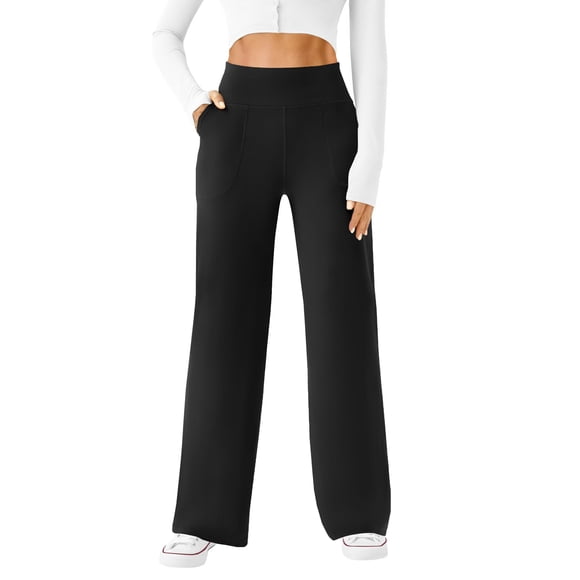 Pantalones de yoga DLOODA para mujer, pierna ancha y cintura alta con bolsillos