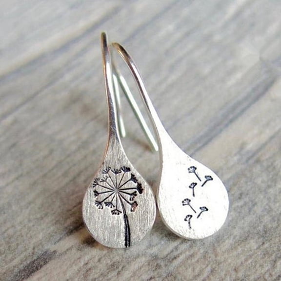 Zhuge Hand-made lightweight alloy dandelion pendant earrings, water drop vintage silver dandelion earrings, jewelry gifts for mom, lover and girlfriend