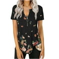 thumbnail image 2 of Wycnly Womens Blouses and Tops Dressy Fashion Irregular Hem Breathable Zipper Vintage Pullover Tunic Shirts Summer Floral Print V-Neck Short Sleeve Cute Tees Tops Black XXXXL, 2 of 5