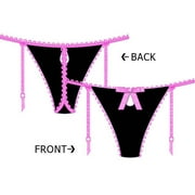 Necessary Objects Temptress Keyhole G-String Panty with Garters, Small, Pink/Black
