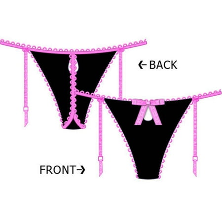Necessary Objects Temptress Keyhole G-String Panty with Garters, Small, Pink/Black