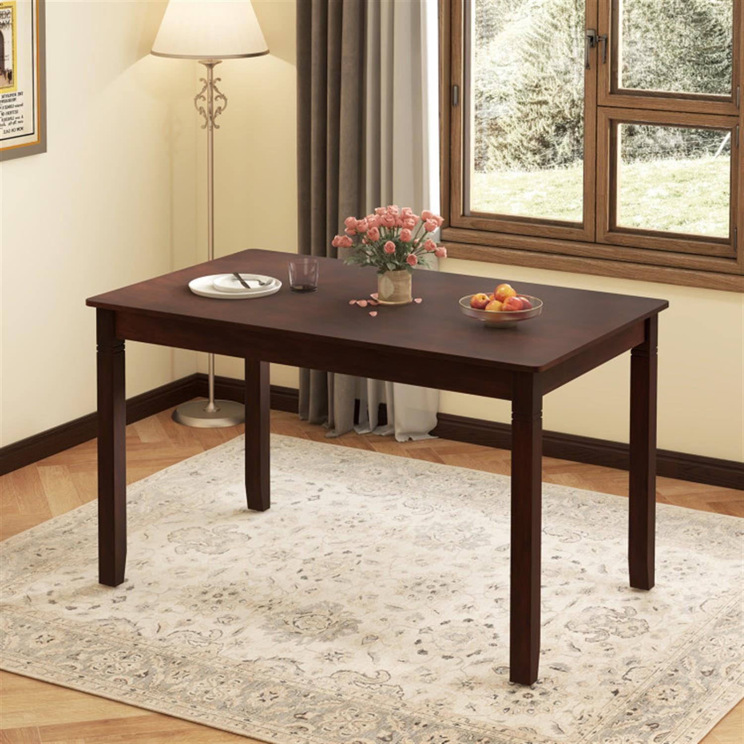 Demi Bonn 48" Wooden Dining Table for 4 People, Rectangular Kitchen Table with Rubber Wood Legs for Dining Room, Dinette, Brown