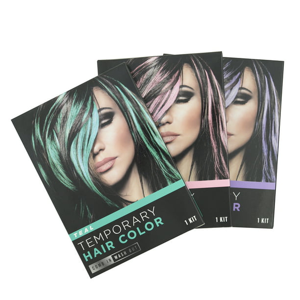 3 Hair Dye Comb Kit Temporary Color Cream Green Purple Pink Highlights -  