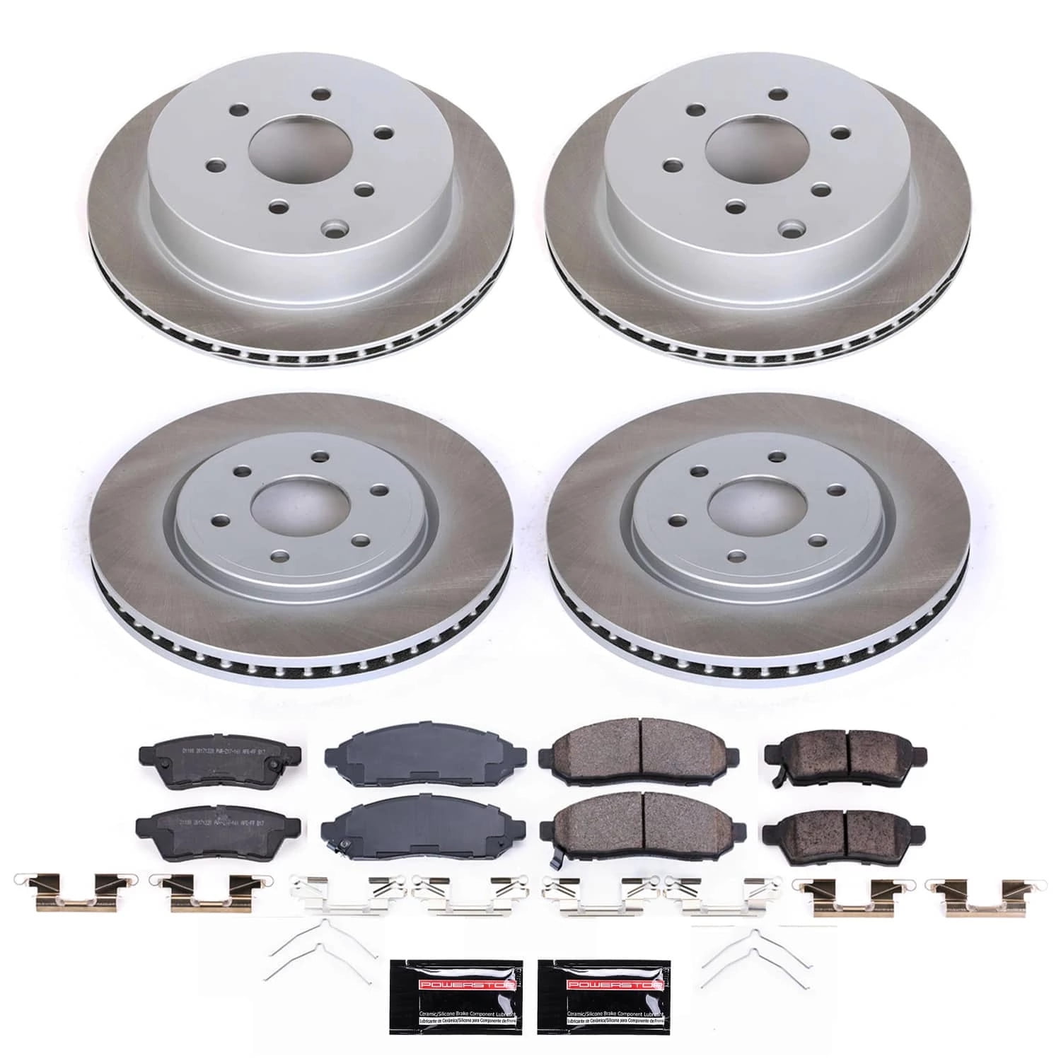 PowerStop Front and Rear Semi-Coated Rotor and Low-Dust Ceramic Brake Pad Kit SC8358