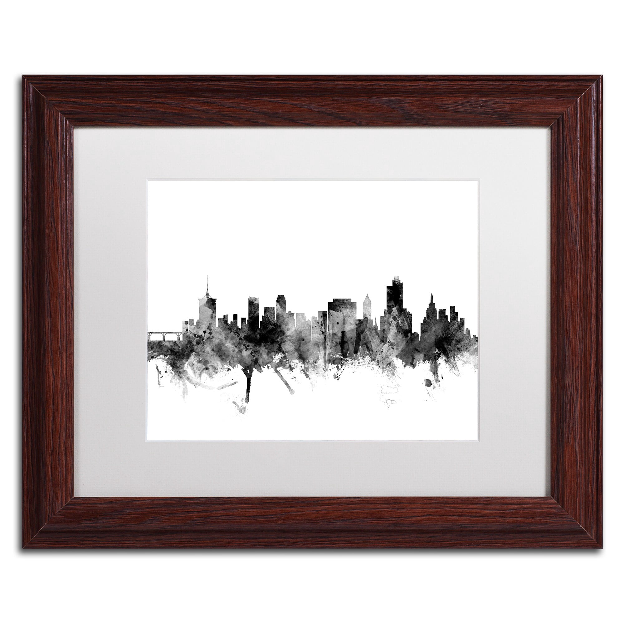 "Tulsa Oklahoma Skyline B&W" Canvas Art by Michael Tompsett, White Matte, Wood Frame