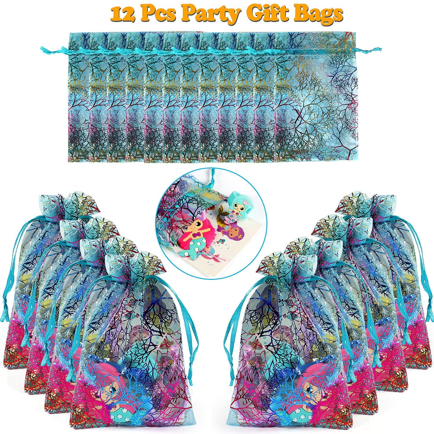 12 Mermaid Tail Rubber Key Chains Kid Birthday Party Goody Loot Bag Pinata Favor 