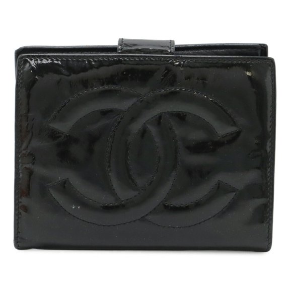 Pre-Owned CHANEL Coco Mark Bi-fold Wallet Enamel Patent Leather Black A13497