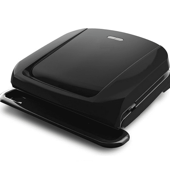 4-Serving Removable Plate Electric Grill and Panini Press, George Tough Non-Stick Coating, Drip Tray Catches Grease, Black