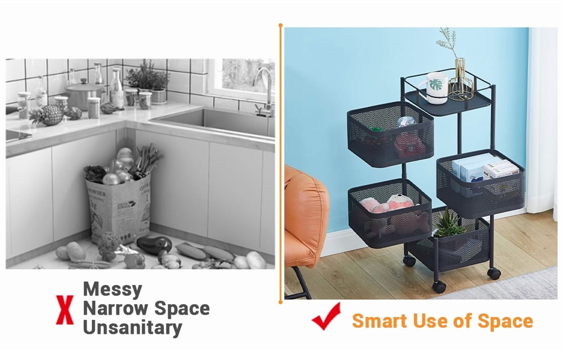 Zzistar Rotating Storage Shelves Rack For Kitchen, 5-Tier Multi Layer Removable Basket Shelf Organizer, Bathroom Storage Organizer For Fruit Vegetable Grocery