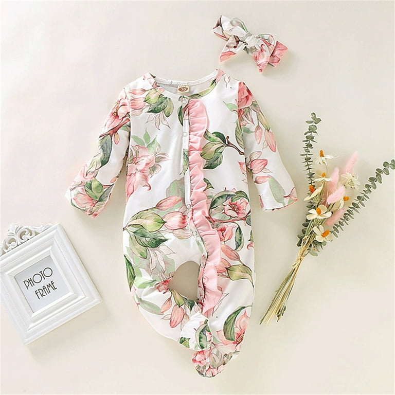 Footie Pajamas Ruffle Floral Footed Sleeper Romper Outfits