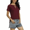 thumbnail image 5 of Buigttklop Womens Tops 2024 Women Round Neck Solid Color Short Sleeve Casual All-Match Pullover Tops, 5 of 6
