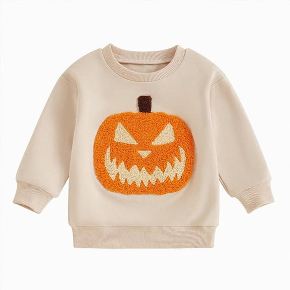 TOWED22 Baby Boy Girl Pumpkin Sweatshirt Tops Toddler Halloween Outfit Long Sleeve Crewneck Pullover Sweater Shirt Fall Clothes(Beige,2-3 Y)