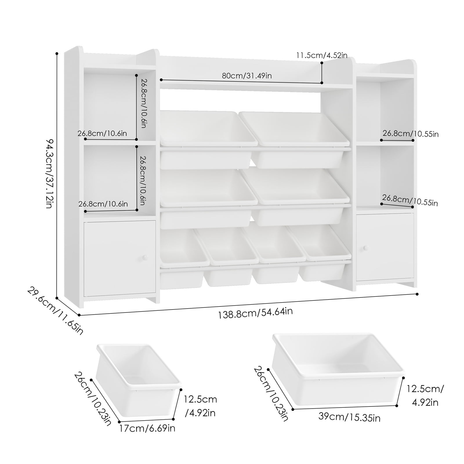 Homfa Kids Toy Organization Cubby Bookcase with 8 Bin, 2 Door White Storage Organizer Bookshelf for Children Room Playroom