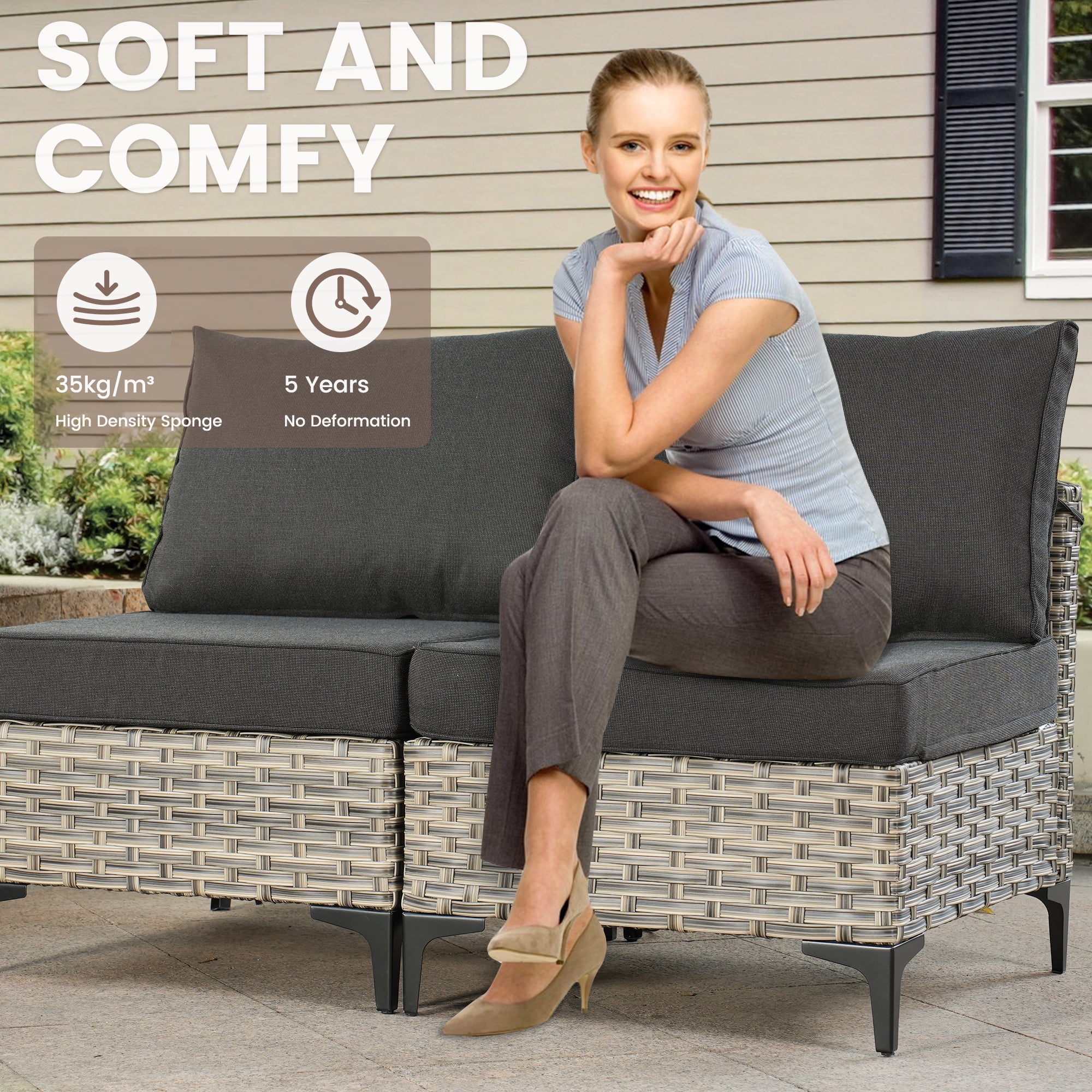 Ovios 2 Pieces Outdoor Patio Conversation Furniture Set Cushioned PE Rattan Wicker Chairs Set