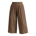 thumbnail image 3 of Ltctricy Capri Pants for Women Elastic Waisted Wide Leg Pants Loose Fit Casual Pants with Pockets Beach Vacation Clothes(Brown,Large), 3 of 4