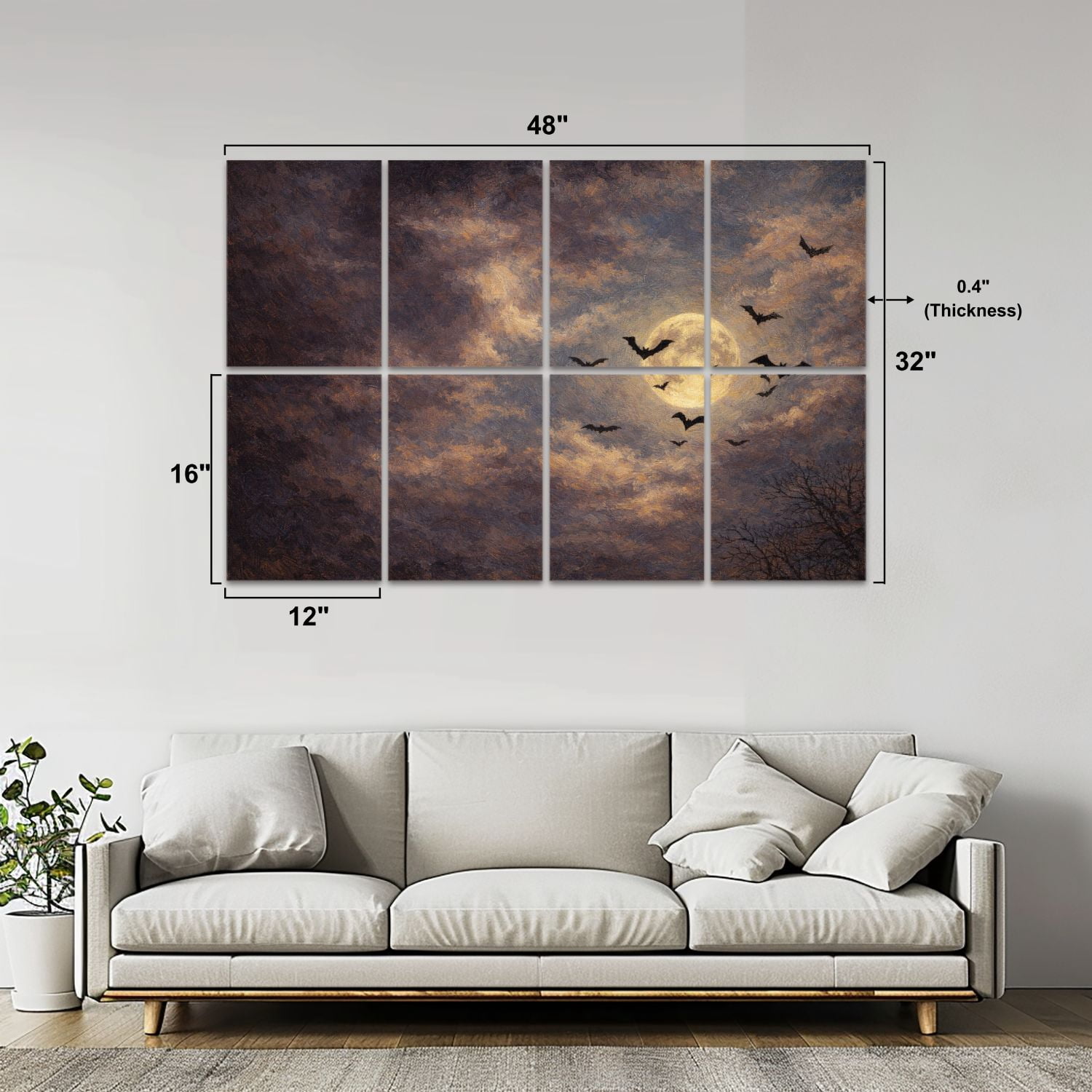 Rustic Farmhouse 8 Pack Art Acoustic Panels Sound Absorbing Spooky Halloween Sky Urban Night Moon Decorative Soundproof Wall Panels Self Adhesive for Nursery Game Room Bedroom 48"x32"