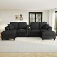 thumbnail image 2 of 117" Modular Sectional Sofa with Storage Ottomans, Upholstered Corduroy Cloud Couch with Console, Charging Station and Cup Holders, 4 Seat U-Shaped Couches for Living Room, Black, 2 of 9