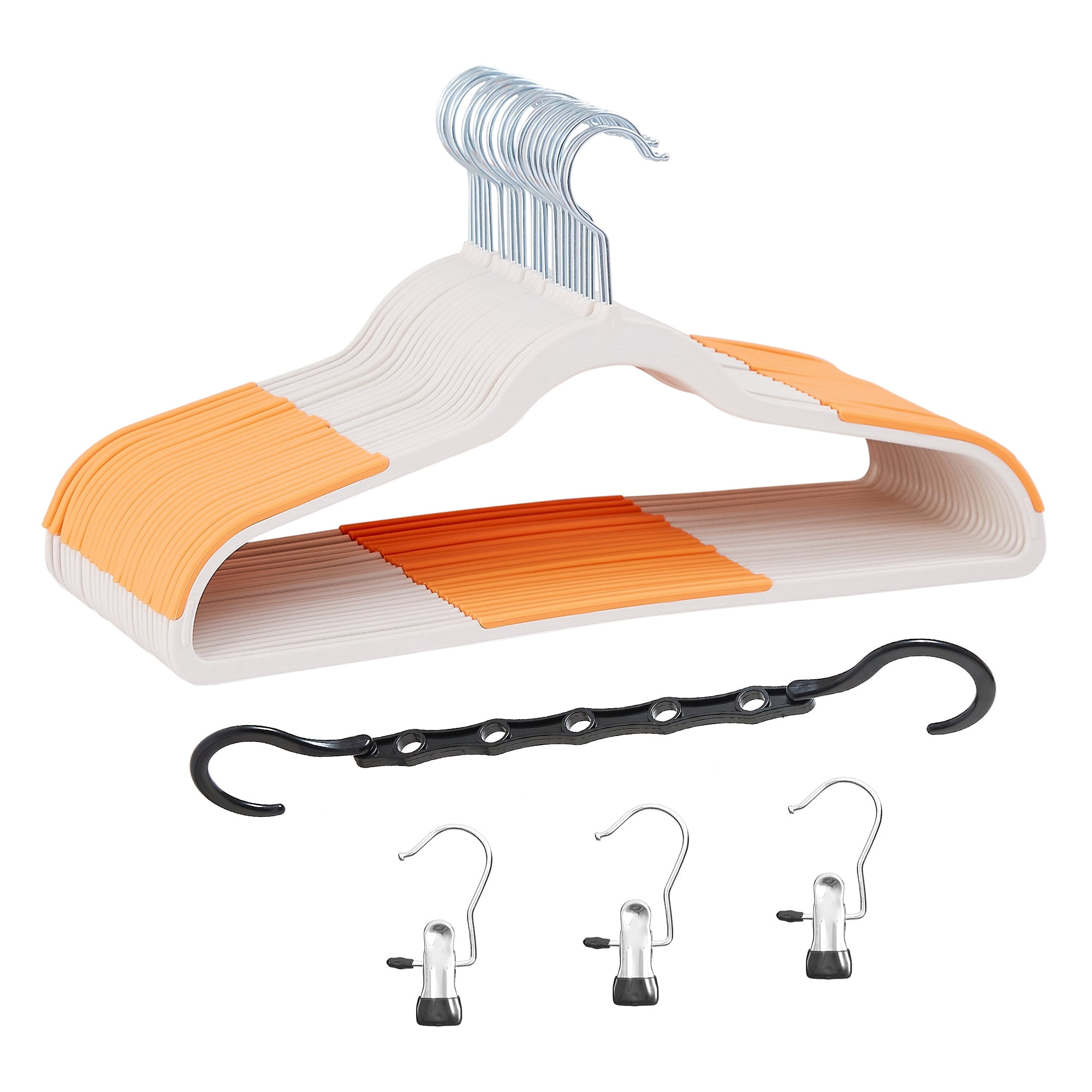 VECELO 25 Pack Heavy Duty Plastic Hangers, 360º Swivel Hook Coat Hangers, Non-Slip, Space-Saving, Orange