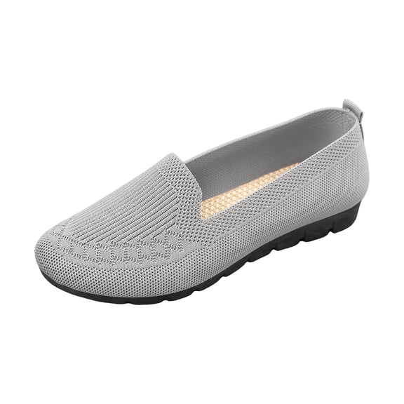 Domzle Women's Knit Flat Loafer Shoes 2026 Orthopedic Breathable Comfortable Non Slip Arch Support Soft Office Daily Walking Travel Outdoor Work Daily Wear Casual Athletic Sneaker Gray